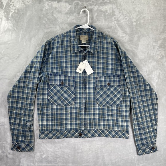 RRL Ralph Lauren Jacket men's XL Double RL Indigo Checked Linen-Cotton Full Zip - Picture 1 of 16